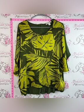 Coldwater Creek Olive & Lime Green Tropical Leaf Print Tunic